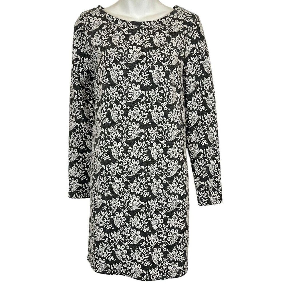 Ann Taylor Petite Womens Gray Floral Knit Long Sleeve Shift Casual Dress sz M P